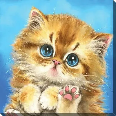 Картина маслом Котенок на голубом фоне