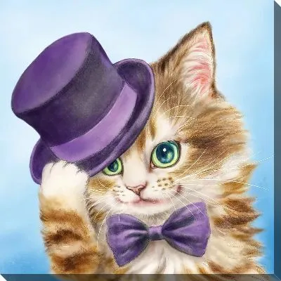 Картина маслом Кот в шляпе №2