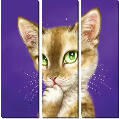 Модульная картина Кошка на фиолетовом фоне