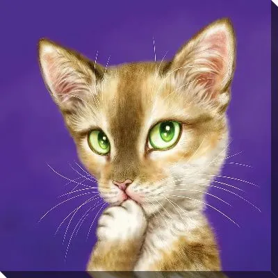 Картина маслом Кошка на фиолетовом фоне