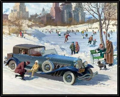 Зимний отдых - катание на коньках и ретро-автомобиль