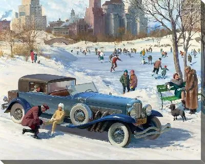 Зимний отдых - катание на коньках и ретро-автомобиль