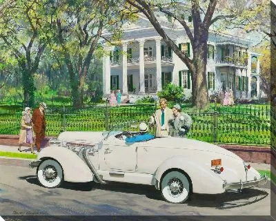 Картина Белый ретро-автомобиль на обочине