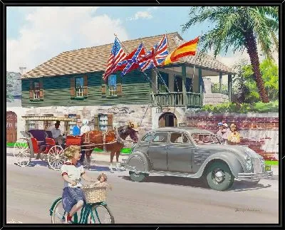 Ретро-автомобиль и повозка с лошадью