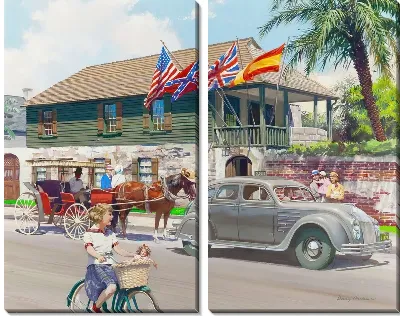 Ретро-автомобиль и повозка с лошадью