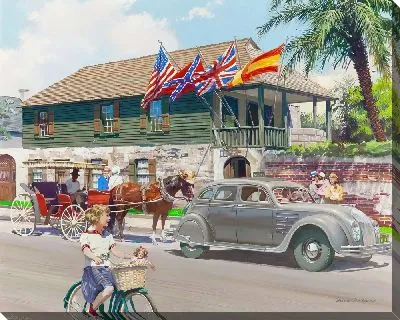 Ретро-автомобиль и повозка с лошадью