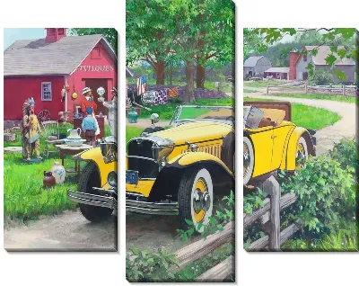 Картина Красивый желтый ретро-автомобиль