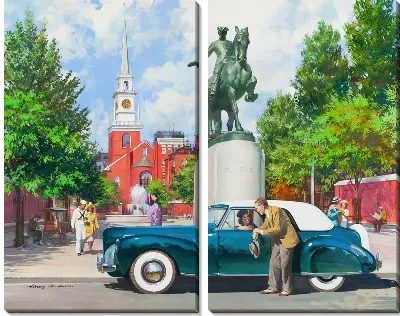 Картина Ретро-автомобиль у памятника
