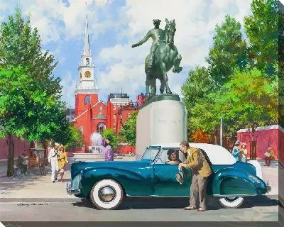 Картина Ретро-автомобиль у памятника