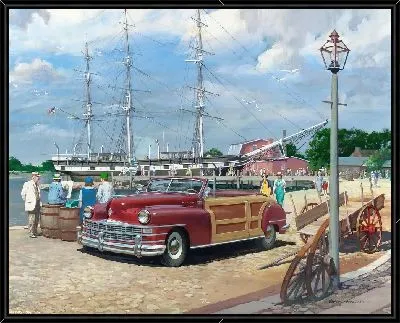 Картина Ретро-автомобиль на причале