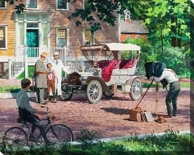 Картина Фотографирование на фоне ретро-автомобиля