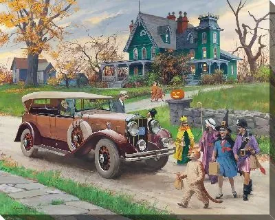 Картина Хэллоуин и ретро-автомобиль