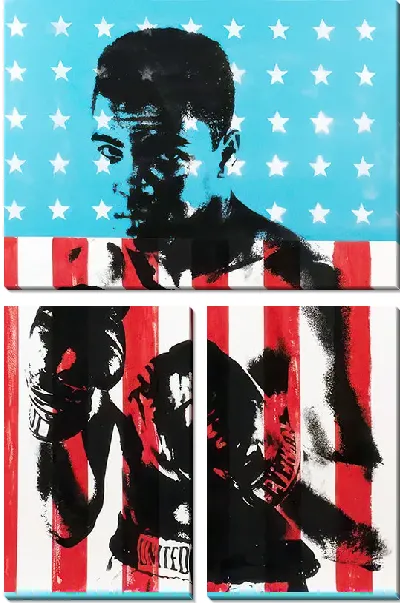 Модульная картина Мухаммед Али на фоне американского флага