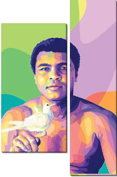 Модульная картина Поп-арт портрет Мухаммед Али с голубем