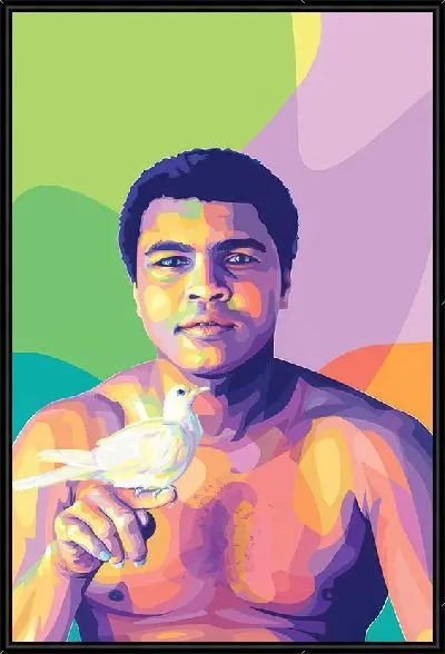 Картина Поп-арт портрет Мухаммед Али с голубем