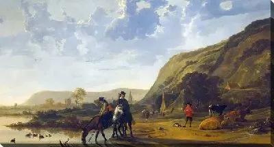 Картина Речной пейзаж с всадниками (River landscape with horsemen)