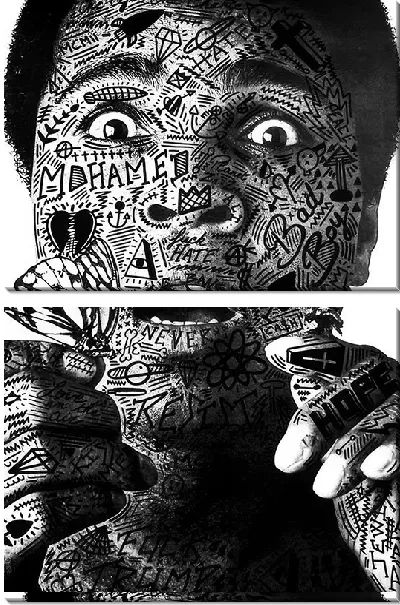 Модульная картина Мухаммед Али с татуировками на лице