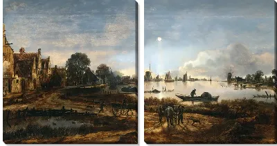 Картина Вид на реку в лунном свете (River View by Moonlight)