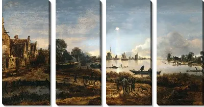 Картина Вид на реку в лунном свете (River View by Moonlight)