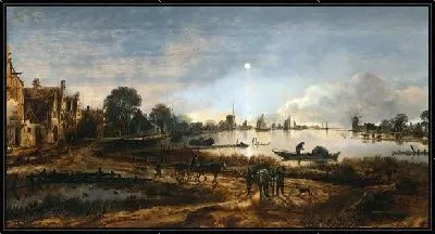 Картина Вид на реку в лунном свете (River View by Moonlight)