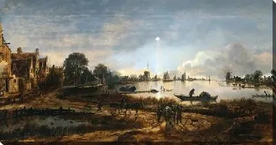 Картина Вид на реку в лунном свете (River View by Moonlight)
