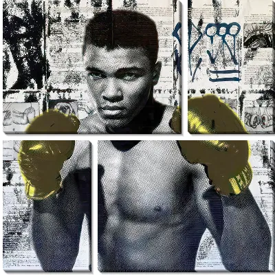 Модульная картина Мухаммед Али в золотых боксерских перчатках