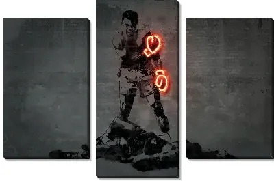 Модульная картина Мухаммед Али в неоновых боксерских перчатках