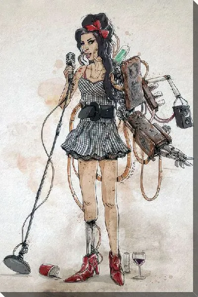 Картина маслом Эми Уайнхаус киборг