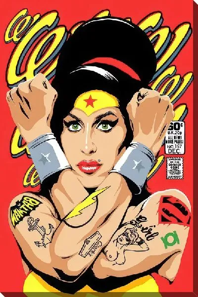 Картина маслом Эми Уайнхаус в образе супер женщины