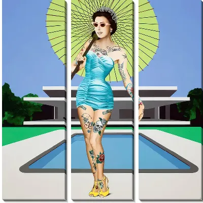 Эми Уайнхаус с зонтом у бассейна