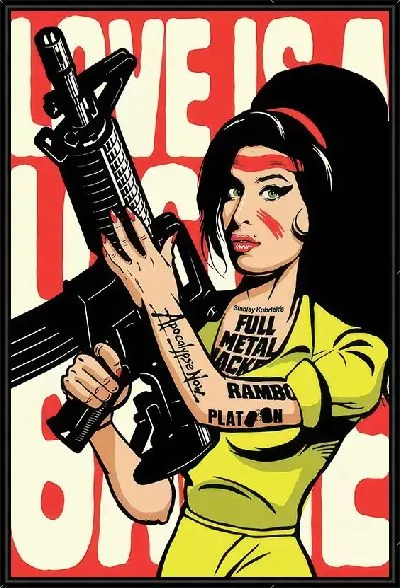 Картина Эми Уайнхаус с татуировками и автоматом