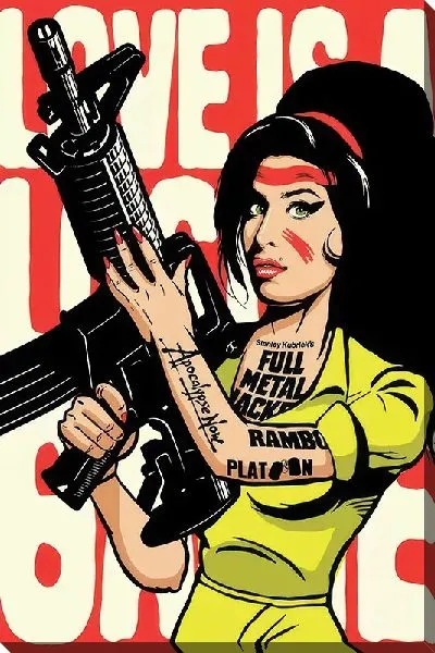 Постер Эми Уайнхаус с татуировками и автоматом