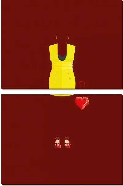 Модульная картина Платье и туфли с сумкой в виде сердца