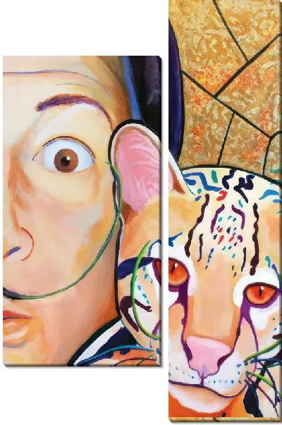 Модульная картина Дали и кошка