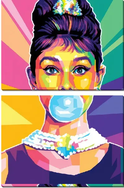 Модульная картина Одри в стиле поп-арт с bubble gum
