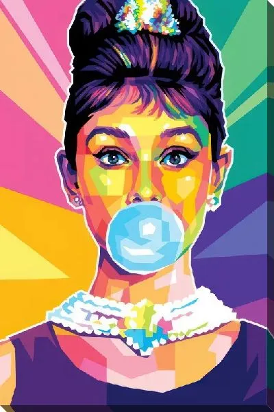 Картина маслом Одри в стиле поп-арт с bubble gum