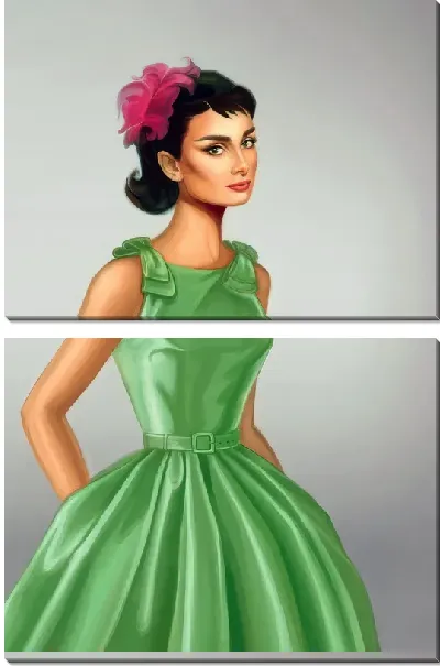 Модульная картина Одри Хепбёрн в зеленом платье