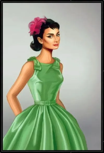 Картина Одри Хепбёрн в зеленом платье