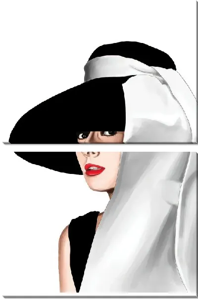 Модульная картина Одри Хепбёрн в черной шляпе
