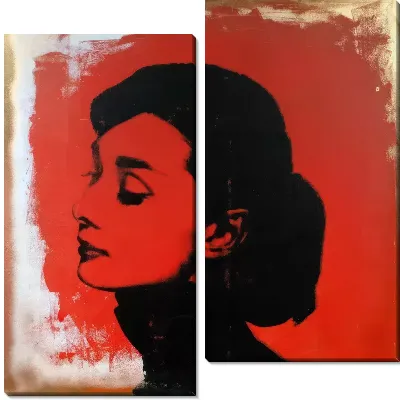 Модульная картина Одри Хепбёрн на красном фоне