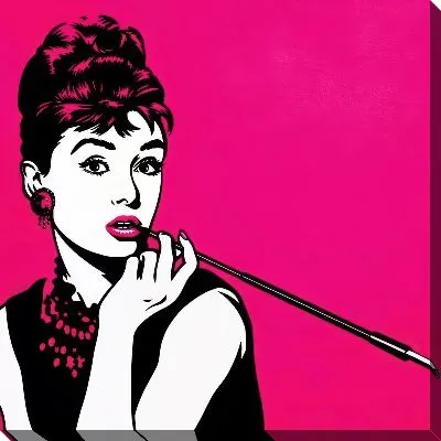 Картина маслом Одри Хепбёрн на розовом фоне №2