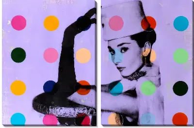 Модульная картина Одри Хепбёрн на фиолетовом фоне
