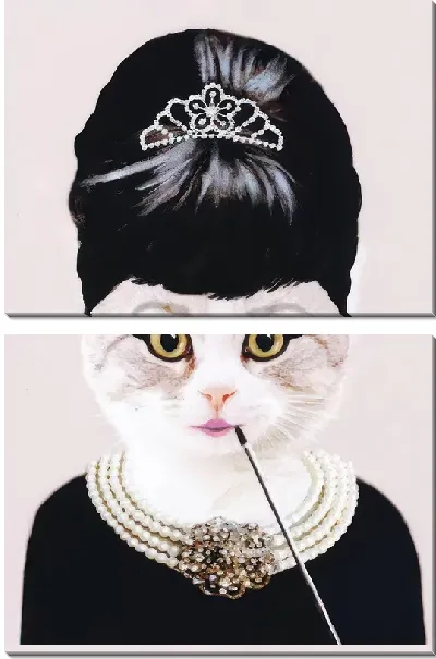 Модульная картина Кошка в образе Одри Хепбёрн