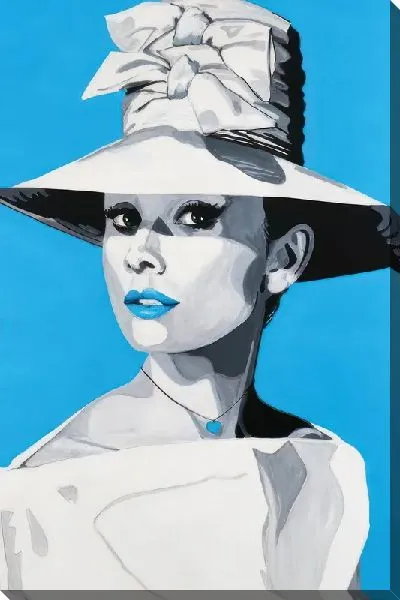Картина маслом Одри Хепбёрн в белой шляпе №2