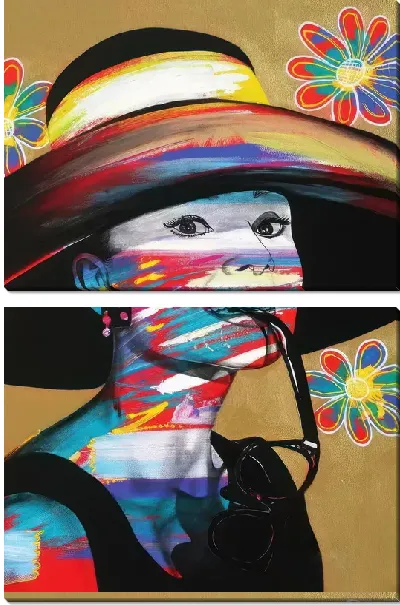 Модульная картина Одри Хепбёрн в шляпе в стиле арт