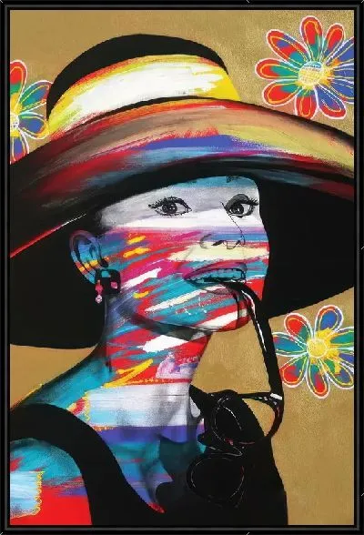 Картина Одри Хепбёрн в шляпе в стиле арт