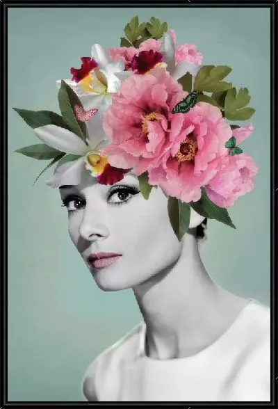 Картина Одри Хепбёрн с цветами на голове №2