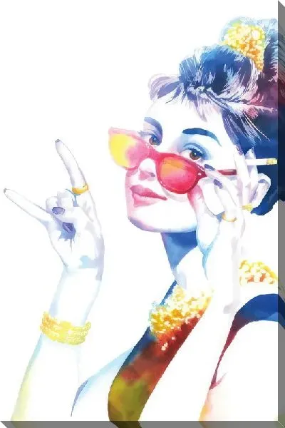 Картина маслом Одри Хепбёрн в очках в стиле арт