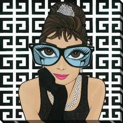 Картина маслом Одри Хепбёрн - карикатура в очках