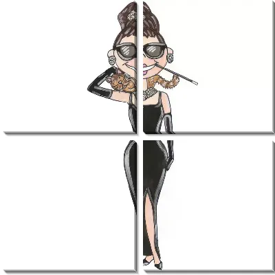Модульная картина Одри Хепбёрн - карикатура в очках №2